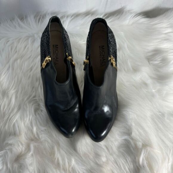 MK Michael Kors Black Leather/Python Stiletto Booties Sz 5.5 - Picture 3 of 8
